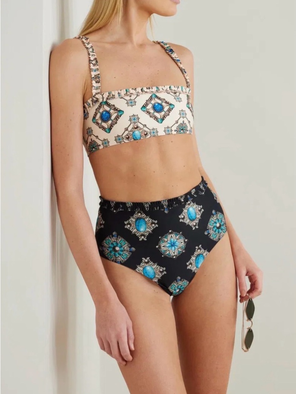 AQUA BENDITA - Top Swim Top in Blue & Cream